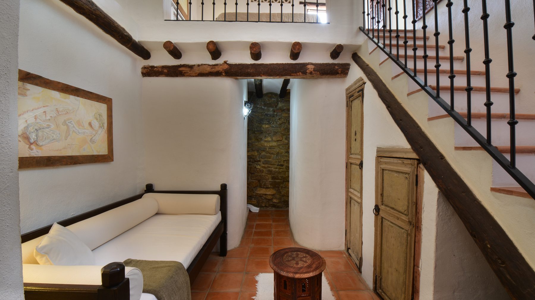 Beamed ceilings and an open fire