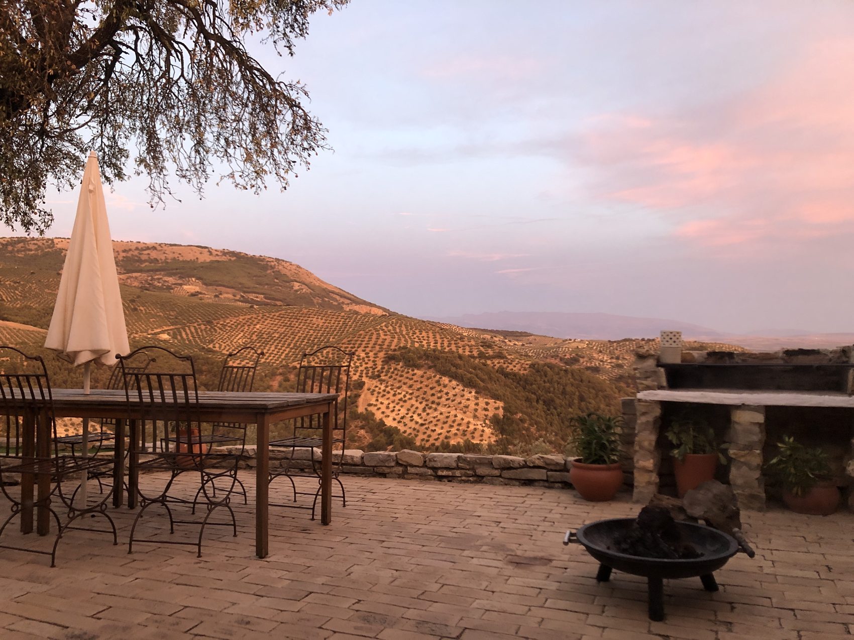 The dining terrace at dusk