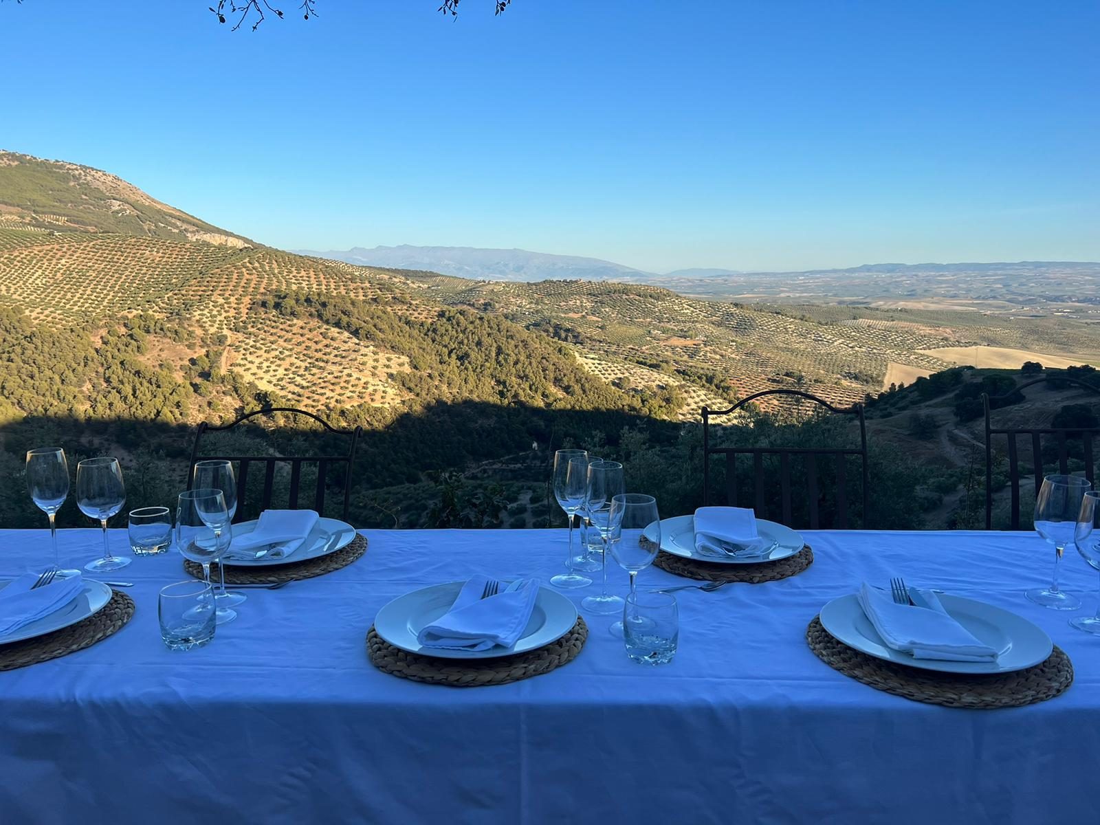 A table set with valley views